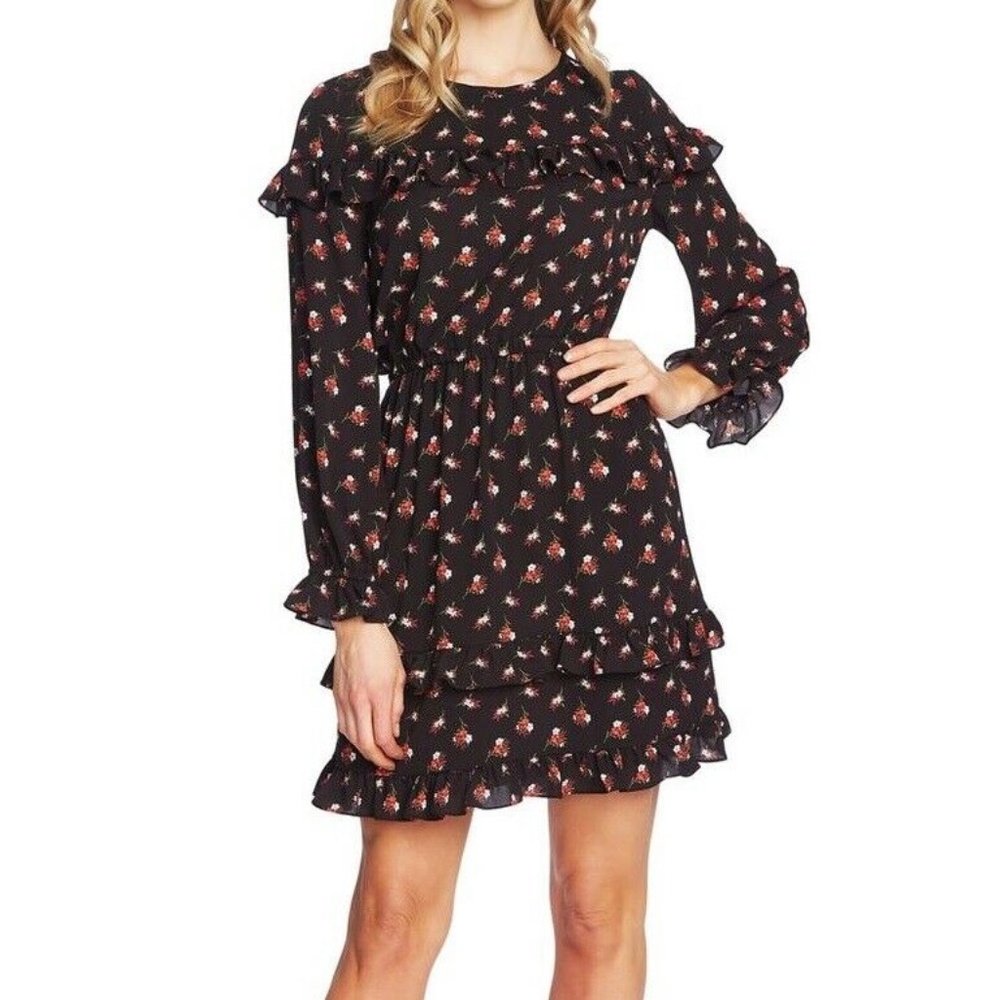 CeCe Modern Romance Long Sleeve Ruffle Floral Dress